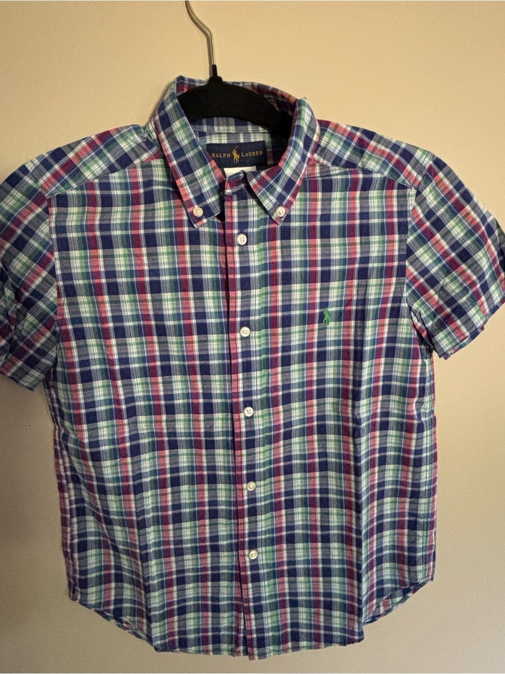 Ralph Lauren Short-Sleeve Plaid Button-Down Shirt - Blue/Green/Pink